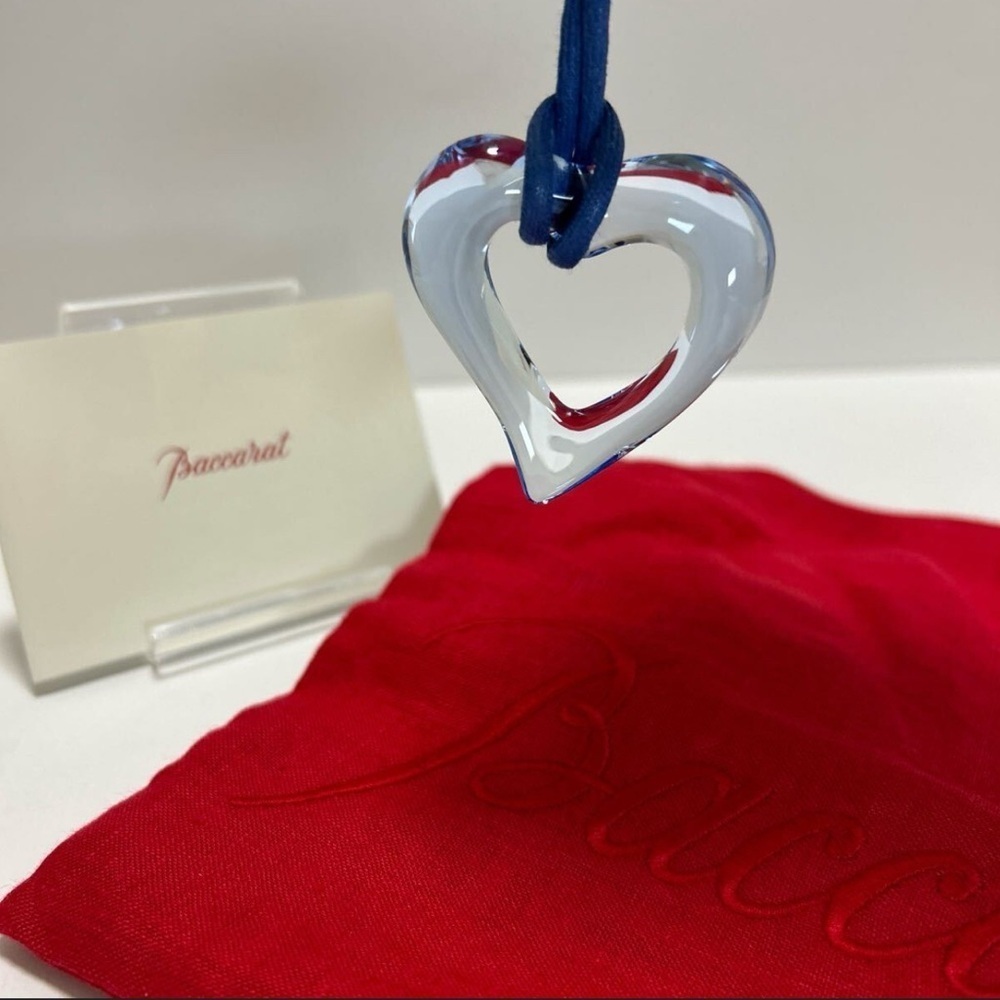 Baccarat Crystal Heart Pendant with Blue Cord